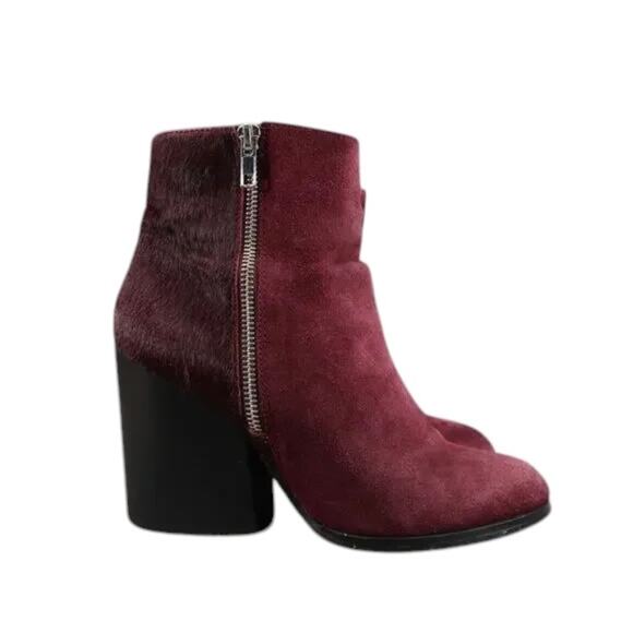 Steve Madden Shoes Womens 7 Booties Leather Cow Hair Fur Tstudio Block Heel Zip - Picture 1 of 16